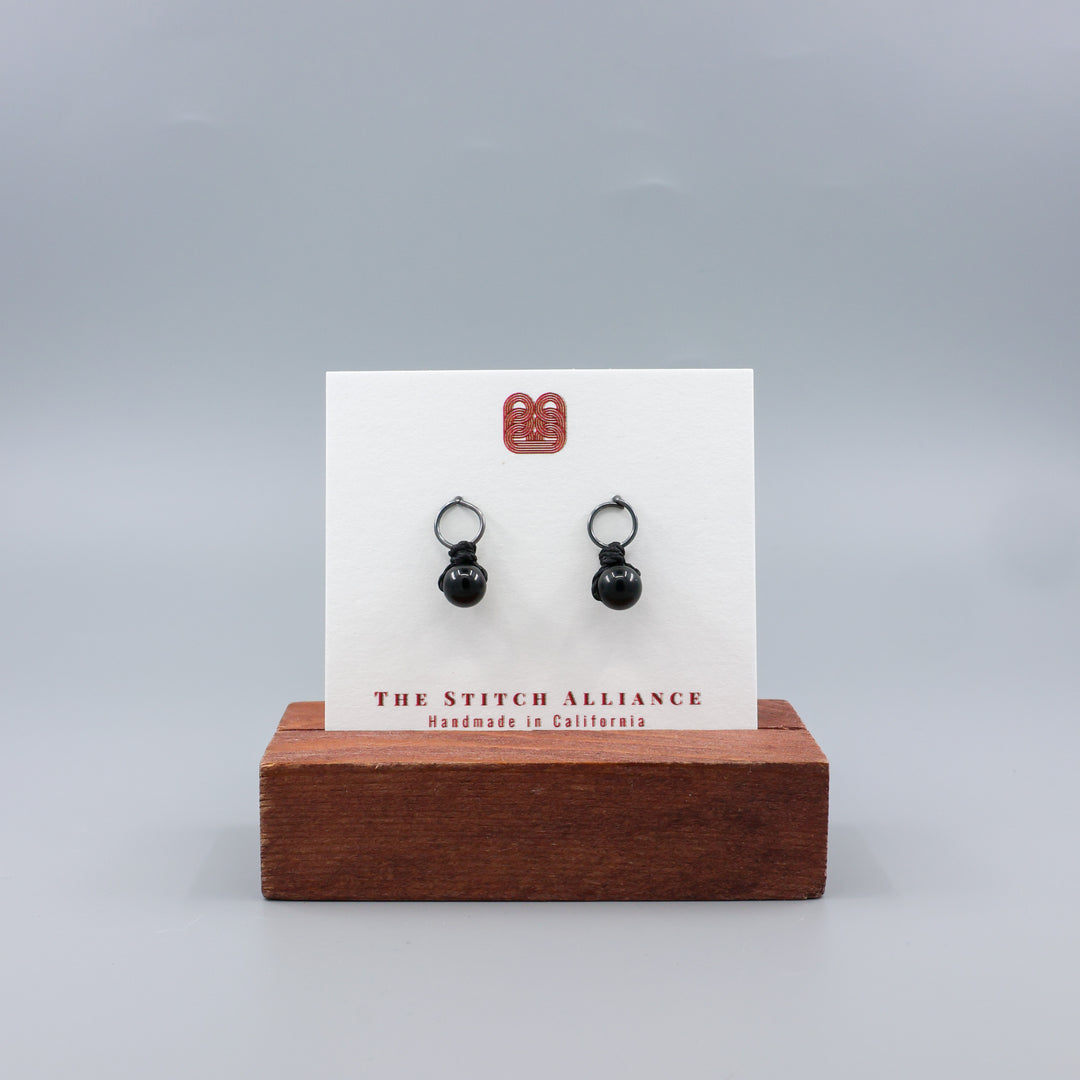 Black Spinel Mini Dangle Earrings - Oxidized Sterling