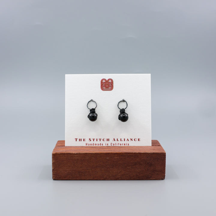 Black Spinel Mini Dangle Earrings - Oxidized Sterling