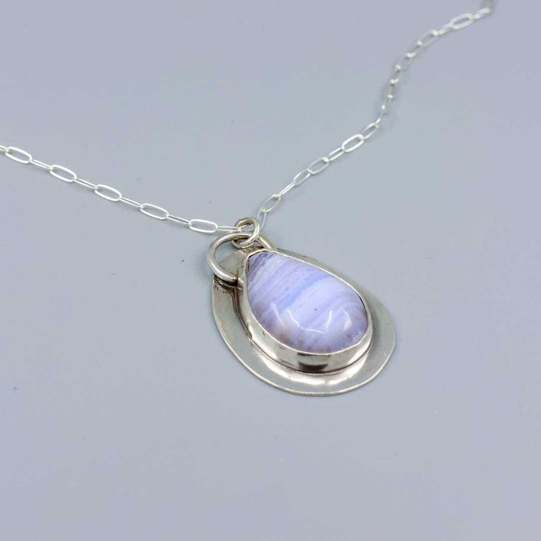 Blue Lace Agate Sterling Silver Necklace One of a Kind