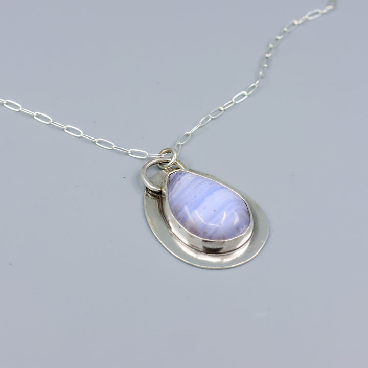 Blue Lace Agate Sterling Silver Necklace One of a Kind