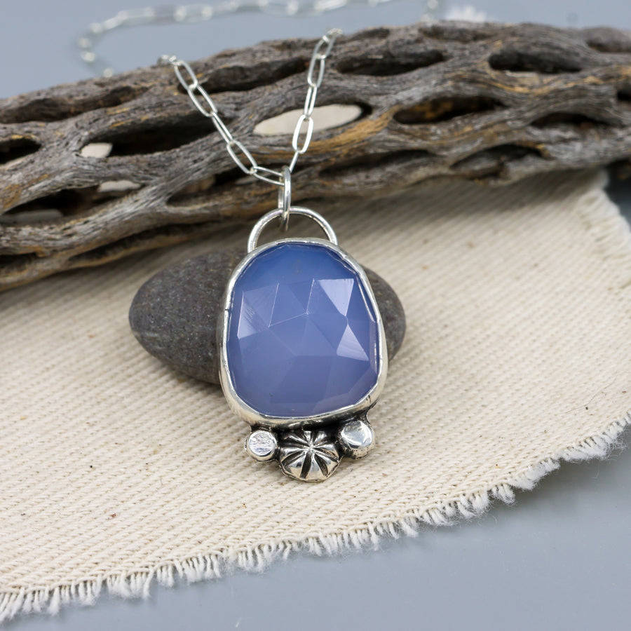 handmade, one of a kind blue chalcedony and sterling silver necklace