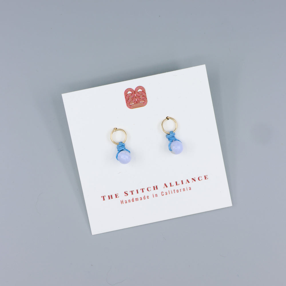 blue lace agate mini dangle earrings gild fill handmade on a white card