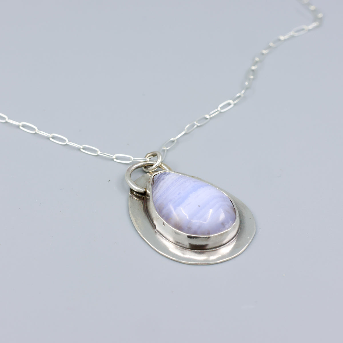 blue lace agate sterling silver one of a kind necklace