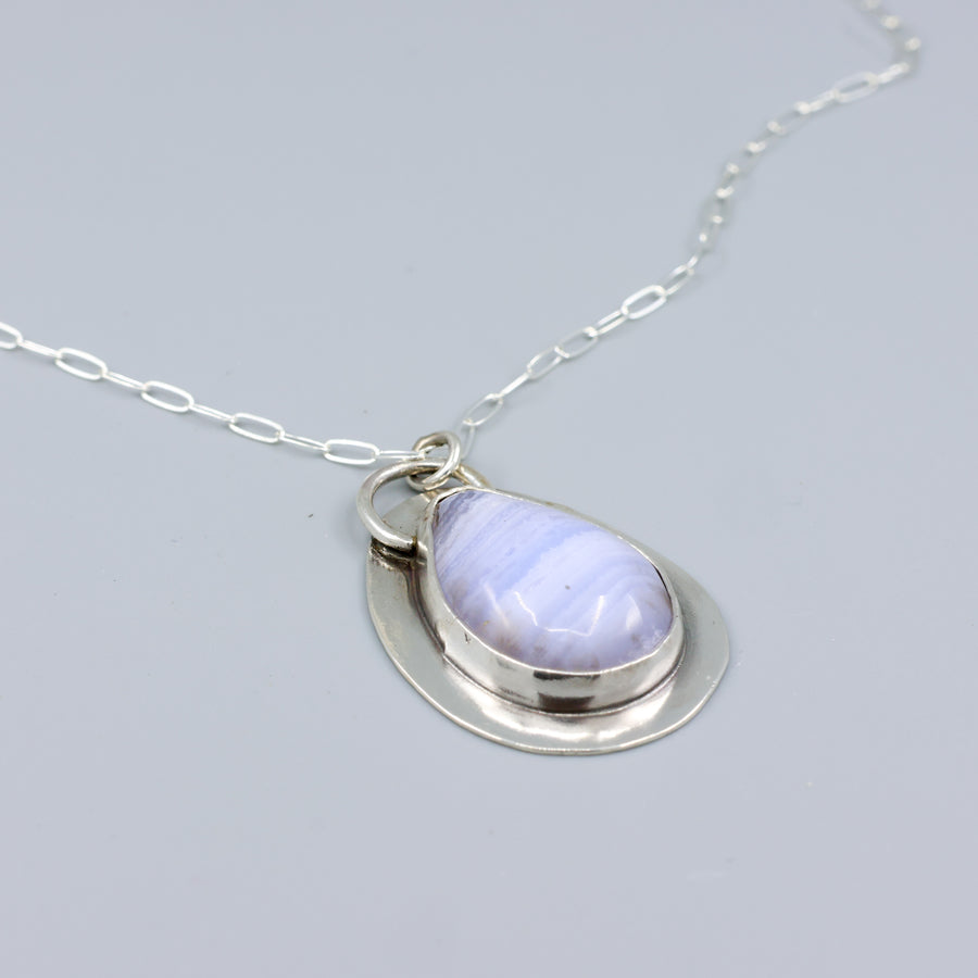 blue lace agate sterling silver one of a kind necklace