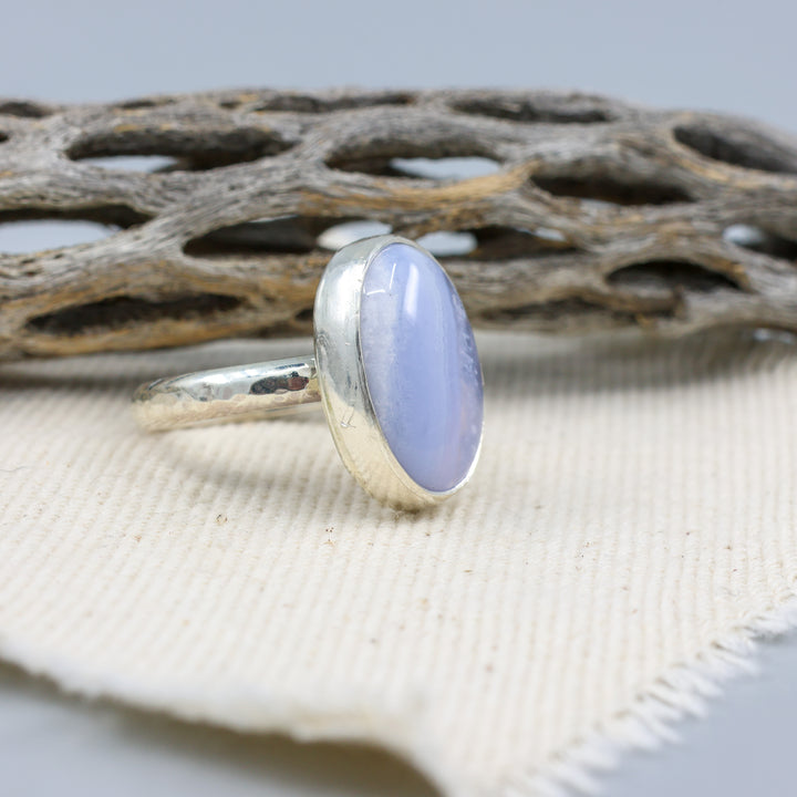 blue lace agate sterling silver ring size 7 handmade one of a kind piece
