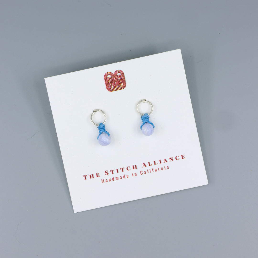 Blue Lace Agate Mini Dangle Earrings - Sterling Silver