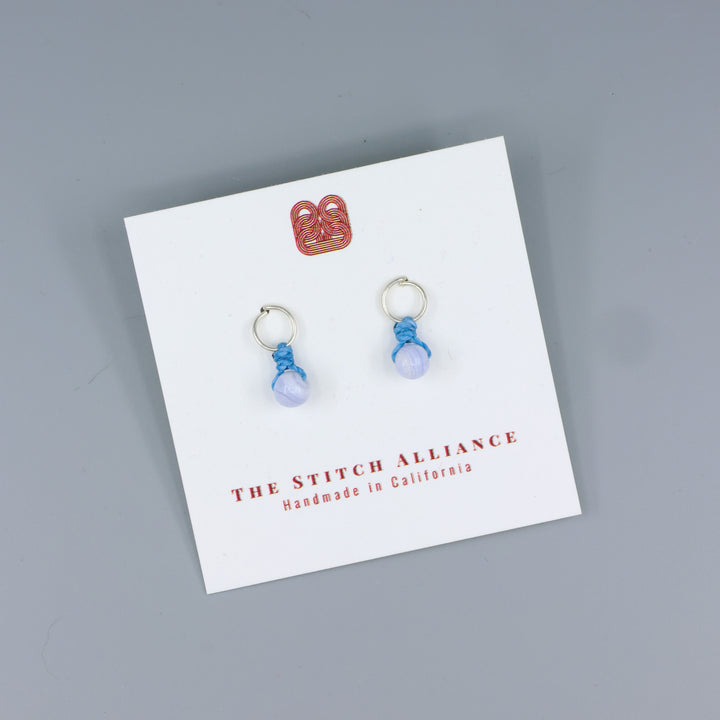 Blue Lace Agate Mini Dangle Earrings - Sterling Silver