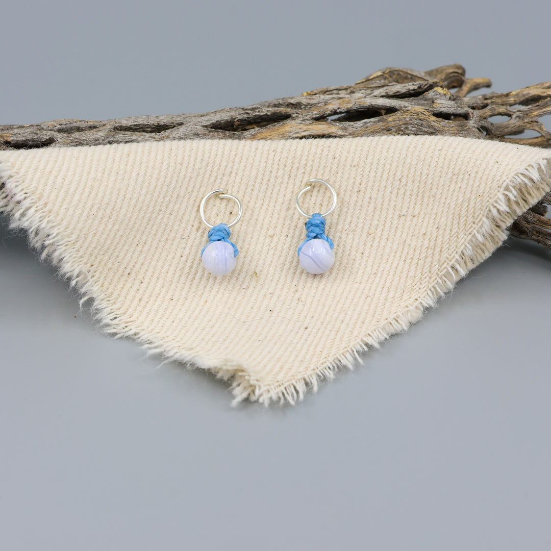 Blue Lace Agate Mini Dangle Earrings - Sterling Silver