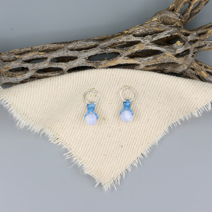 Blue Lace Agate Mini Dangle Earrings - Sterling Silver