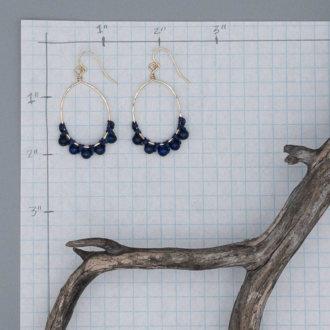 Blue Lapis lazuli hoop earrings 14k gold filled oval shape