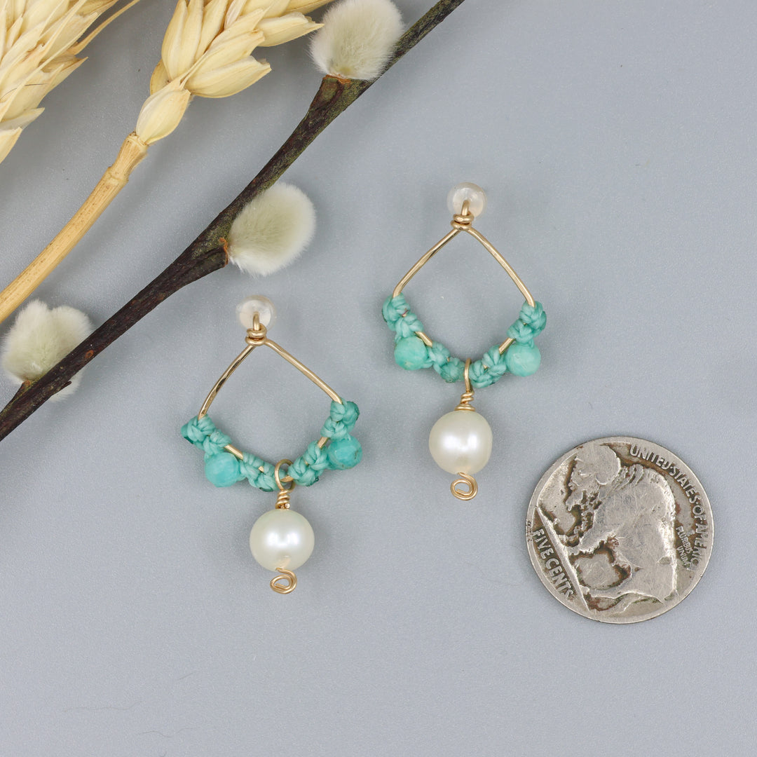 Pearl & Amazonite Square Drop Earrings / Gold Fill