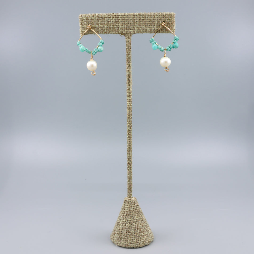 Pearl & Amazonite Square Drop Earrings / Gold Fill
