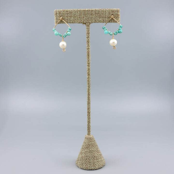 Pearl & Amazonite Square Drop Earrings / Gold Fill