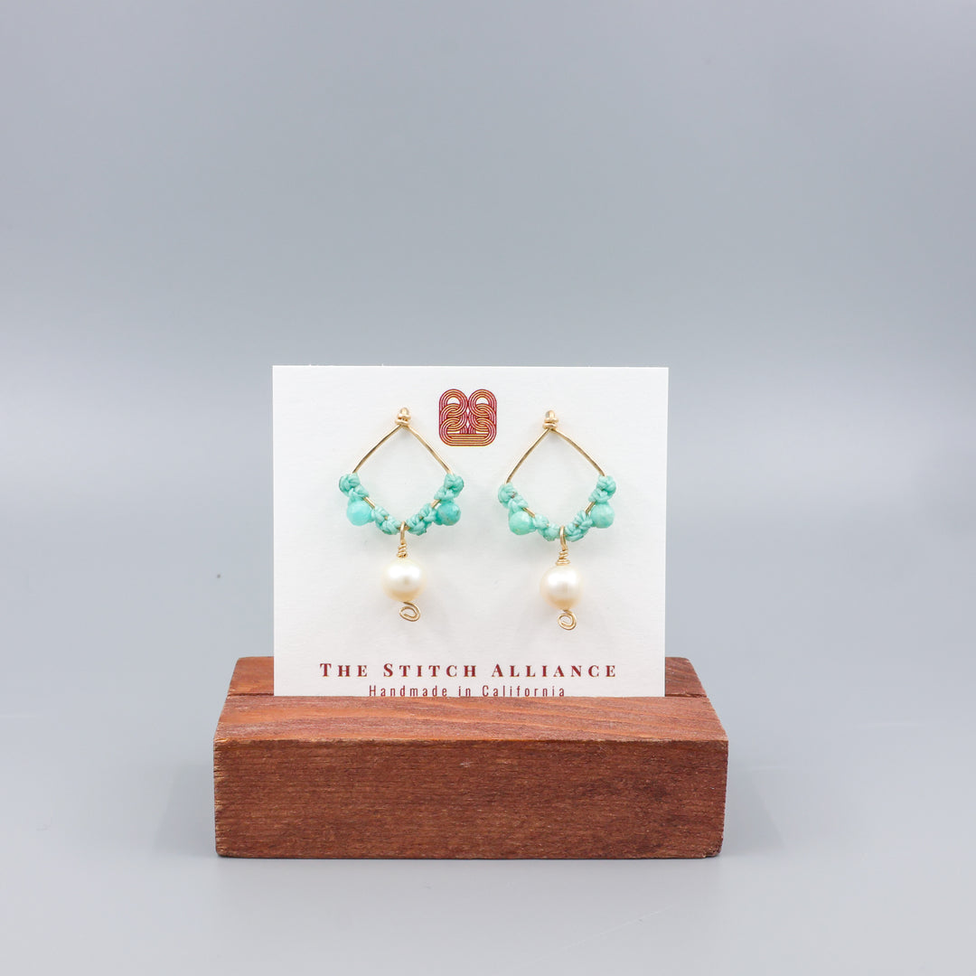 Pearl & Amazonite Square Drop Earrings / Gold Fill