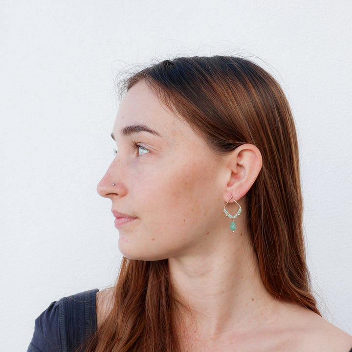 handmade macrame gold fill and green chalcedony earrings