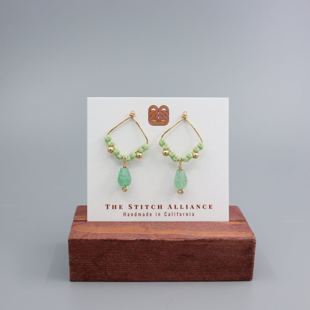 green chalcedony handmade macrame drop earrings