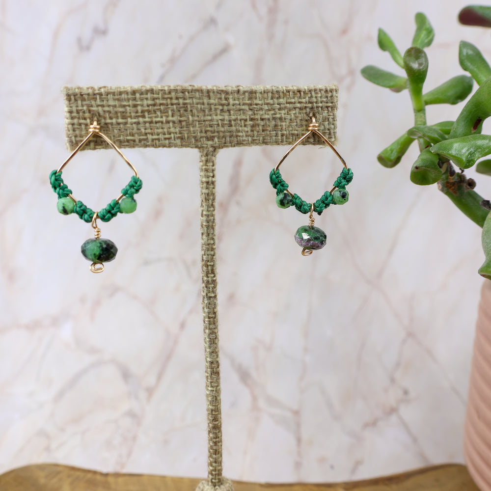 ruby in zoisite gold filled macrame earrings