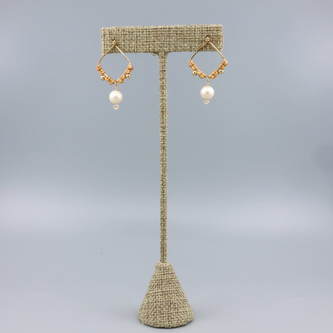 Pearl Square Drop Earrings / Gold Fill