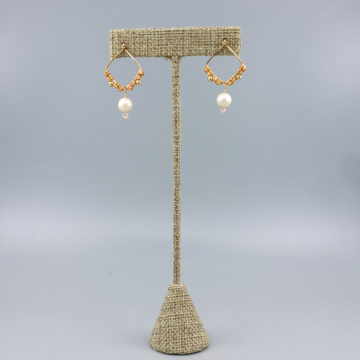Pearl Square Drop Earrings / Gold Fill