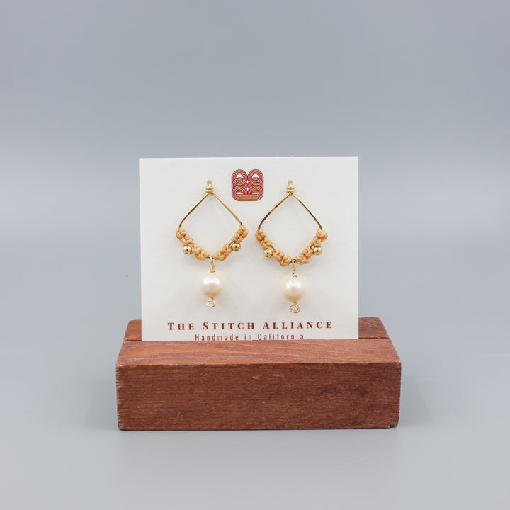 Pearl Square Drop Earrings / Gold Fill