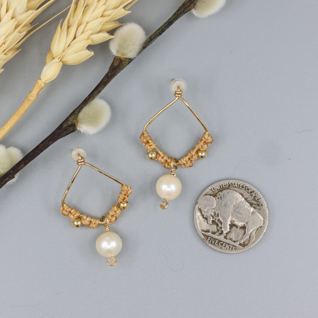 Pearl Square Drop Earrings / Gold Fill