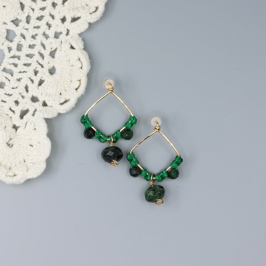 Handmade macrame earrings with gold fill and ruby zoisite beads