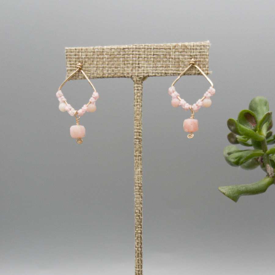 pink opal gold filled macrame earrings