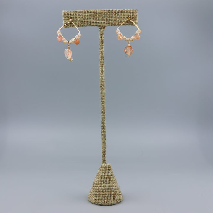 handmade gold fill and sunstone macrame earrings