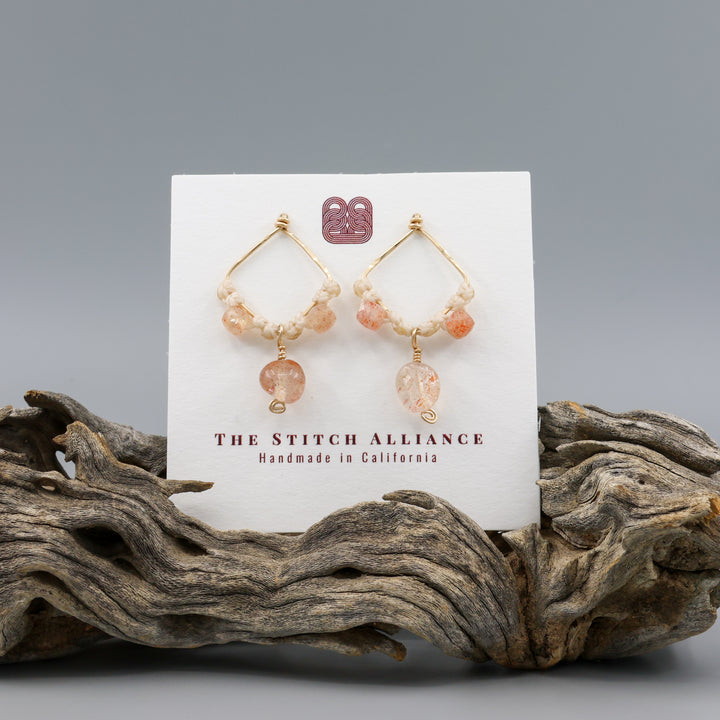 handmade gold fill and sunstone macrame earrings
