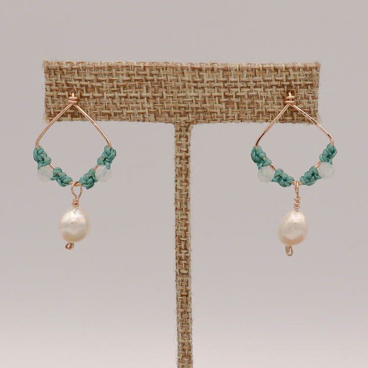 boho macrame earrings gold fill freshwater pearl