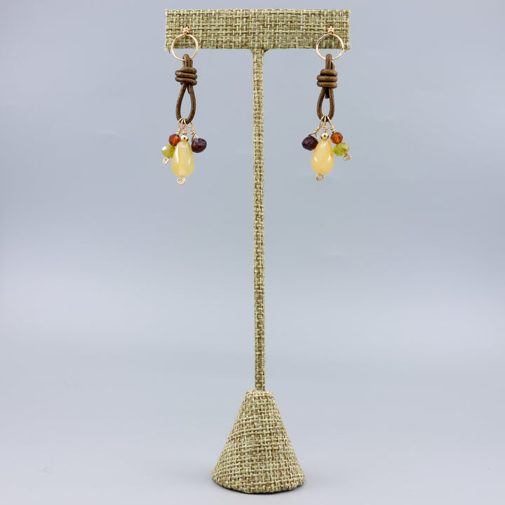 Charm Earrings, Aventurine & Garnet - Gold Fill