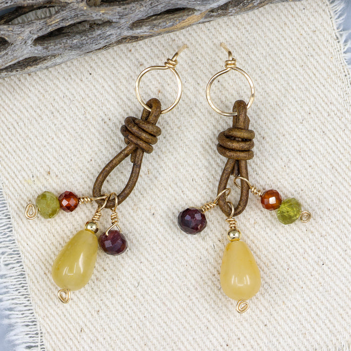 Charm Earrings, Aventurine & Garnet - Gold Fill