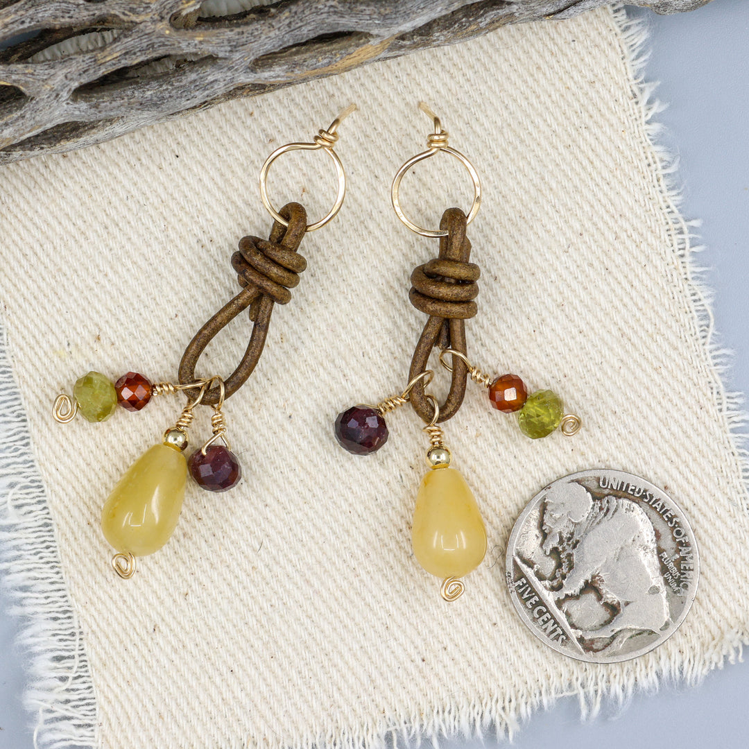 Charm Earrings, Aventurine & Garnet - Gold Fill