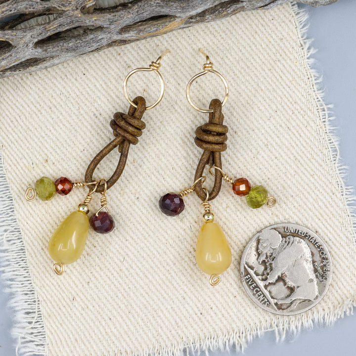 Charm Earrings, Aventurine & Garnet - Gold Fill