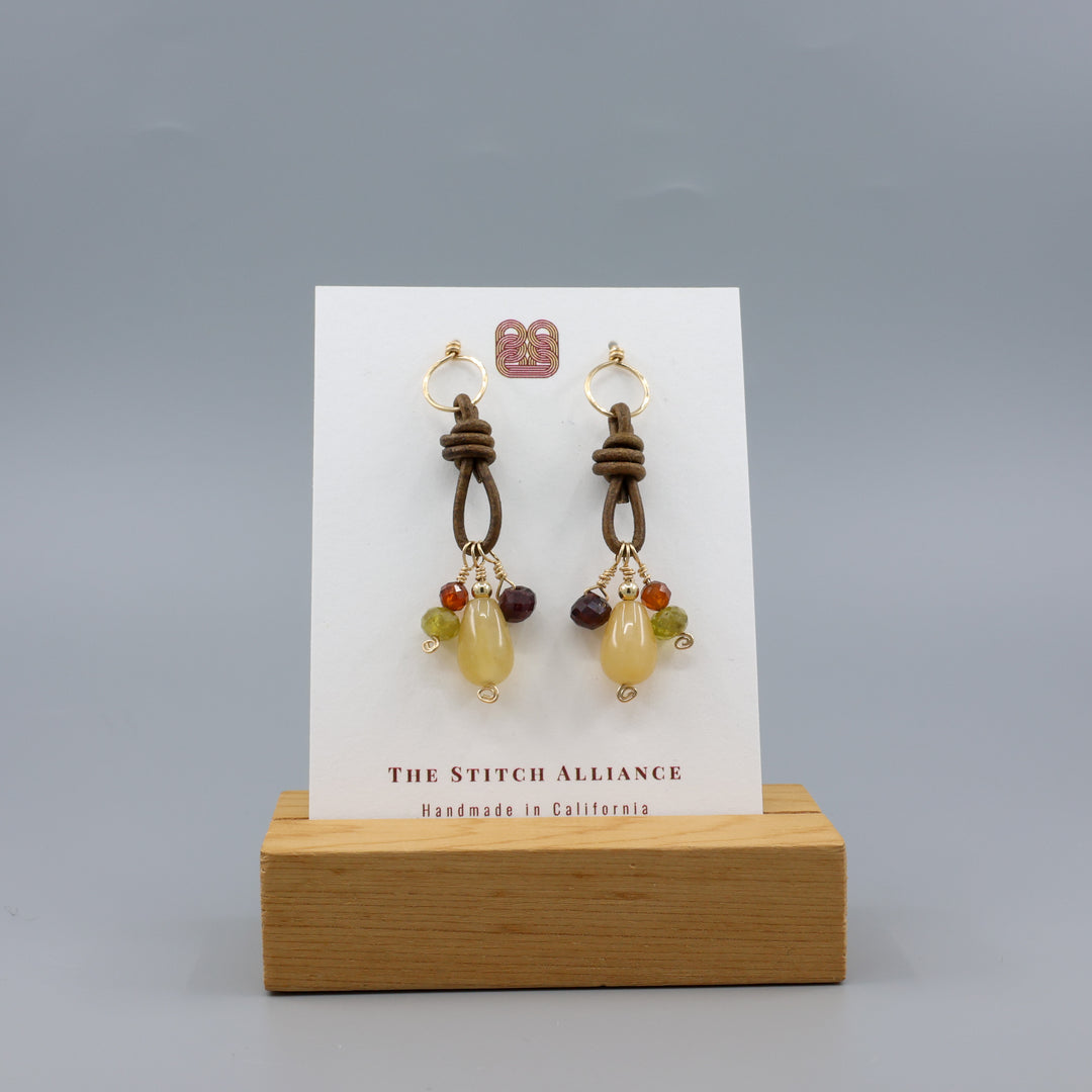 Charm Earrings, Aventurine & Garnet - Gold Fill