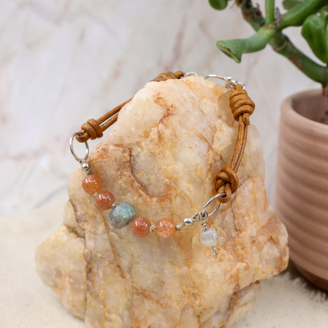 labradorite & sunstone beaded bracelet