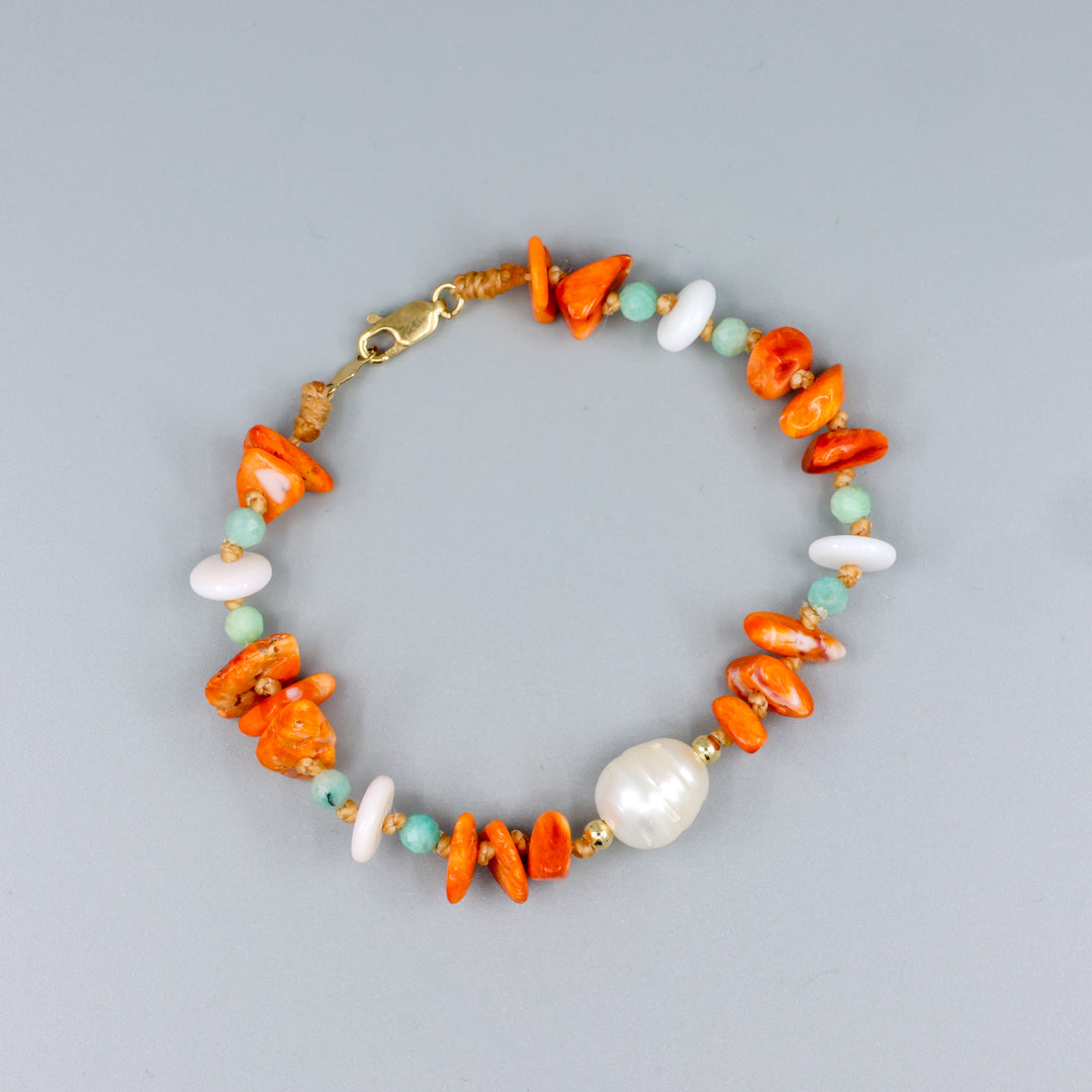 Pearl & Spiny Oyster Hand Knotted Bracelet