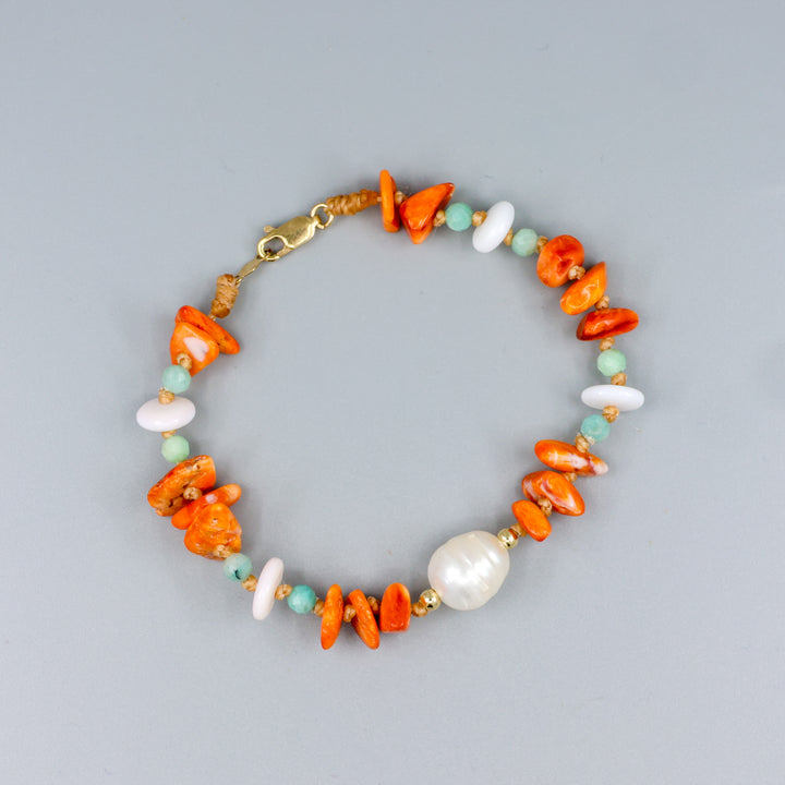 Pearl & Spiny Oyster Hand Knotted Bracelet