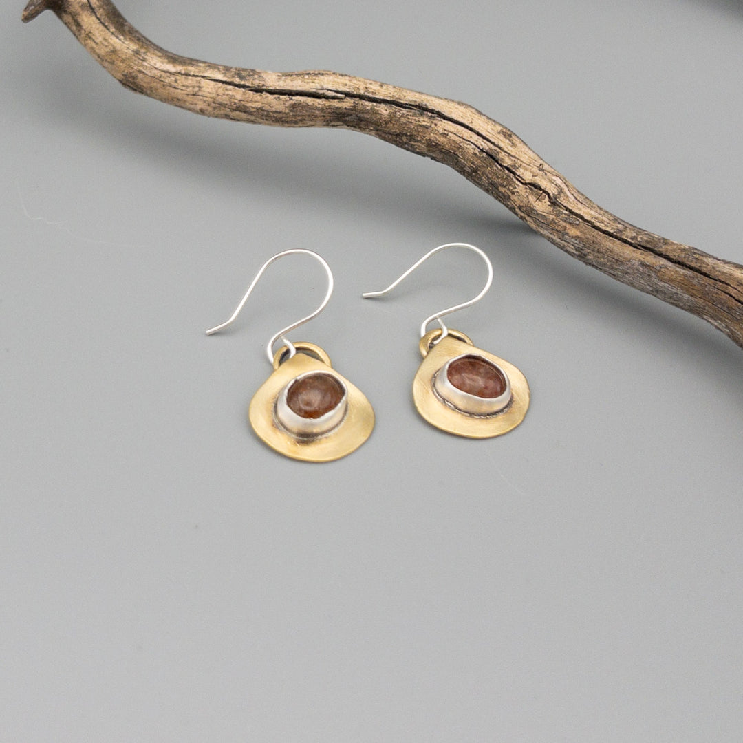 Sunstone Earrings / Brass & Sterling Silver