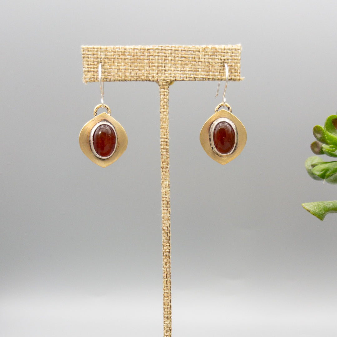 Brass, sterling silver, and carnelian handmade earrings