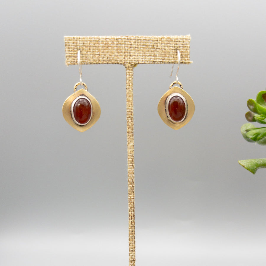 Brass, sterling silver, and carnelian handmade earrings
