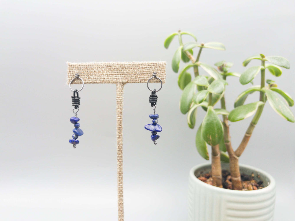 Lapis Lazuli drop earrings sterling silver with stacked beads