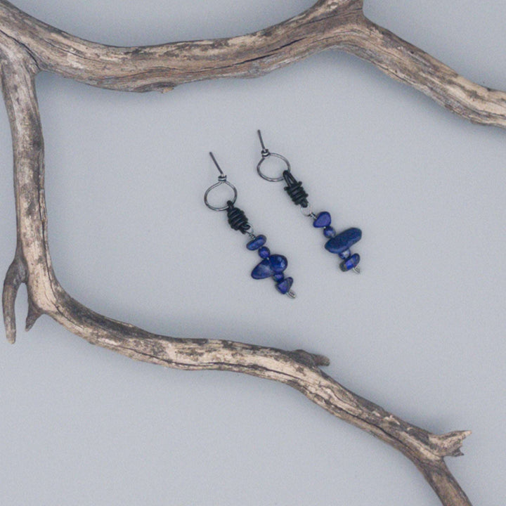 Lapis Lazuli drop earrings sterling silver with stacked beads