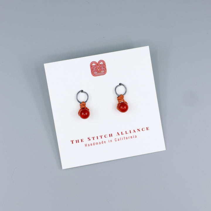 carnelian mini dangle earrings oxidized sterling handmade on a white card