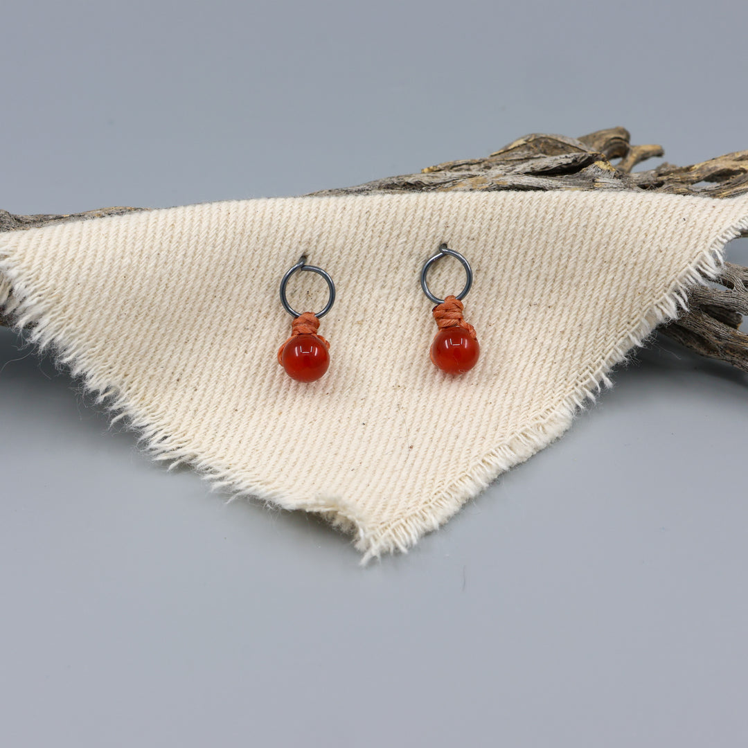 carnelian mini dangle earrings oxidized sterling handmade