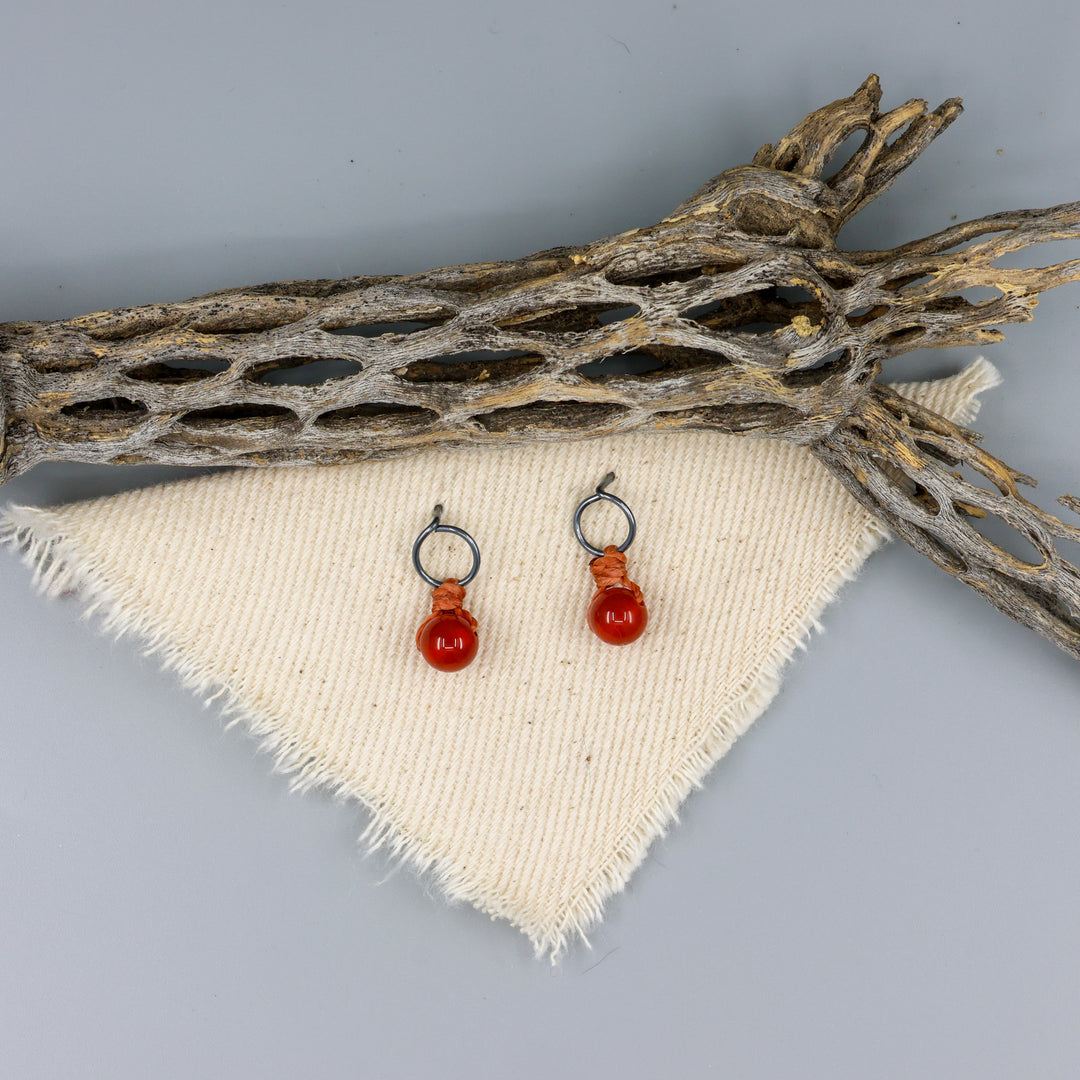 Carnelian Mini Dangle Earrings - Oxidized Sterling