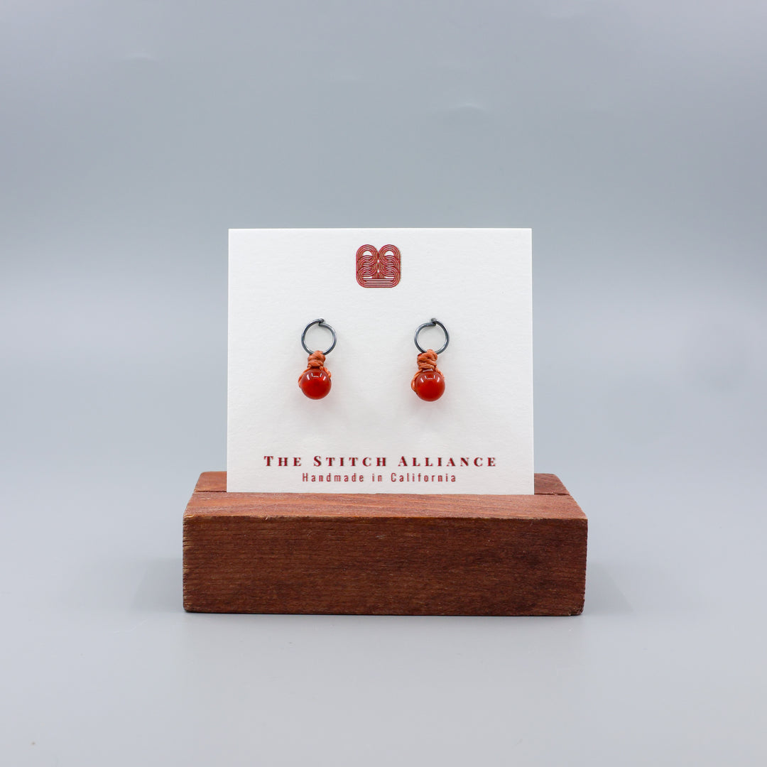 Carnelian Mini Dangle Earrings - Oxidized Sterling