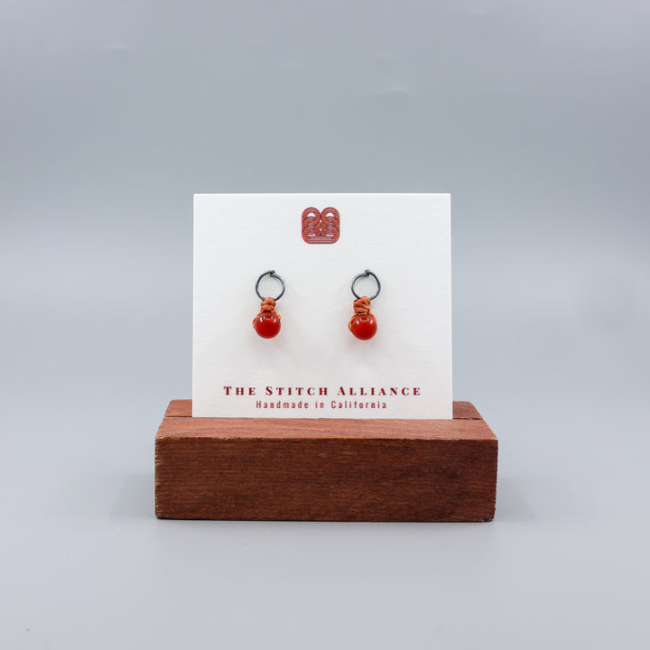 Carnelian Mini Dangle Earrings - Oxidized Sterling
