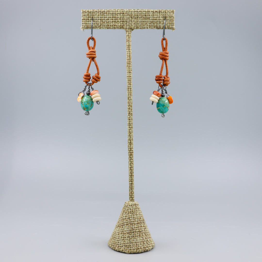 Charm Earrings, Turquoise & Jasper - Oxidized Sterling