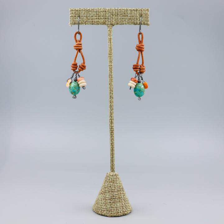 Charm Earrings, Turquoise & Jasper - Oxidized Sterling